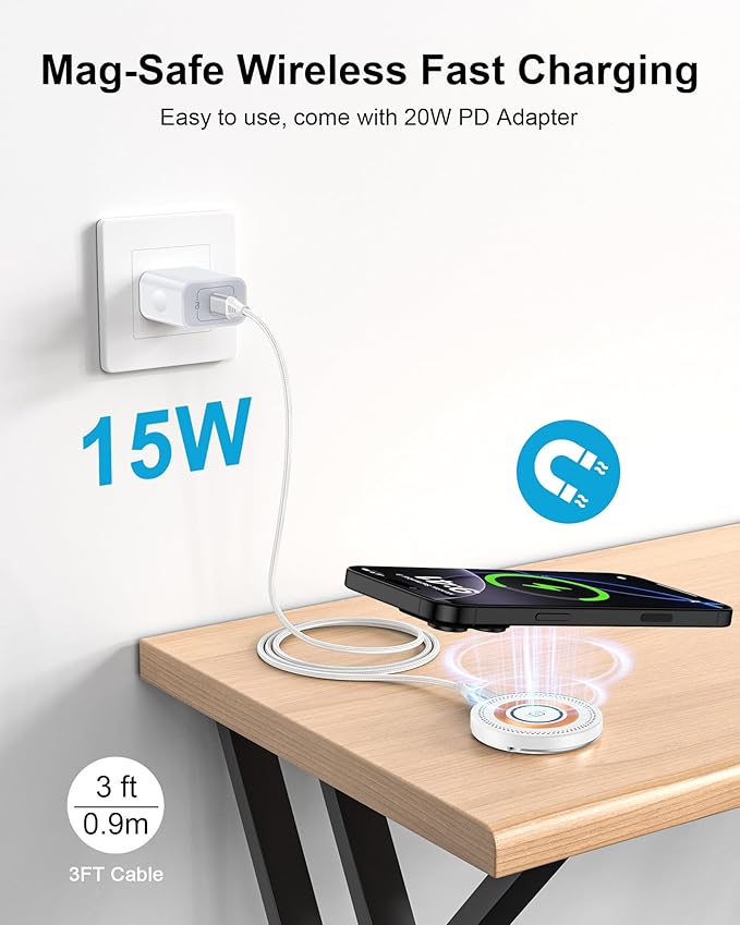 Magsafe Charger for iPhone 17, Magnetic Wireless Charger Fast Charging Pad for iPhone 17 Pro Max, 17Pro Air 16Pro Max 16 15 14, Apple Watch Airpods, Mag Safe Charging Station with Stand & USB-C Block