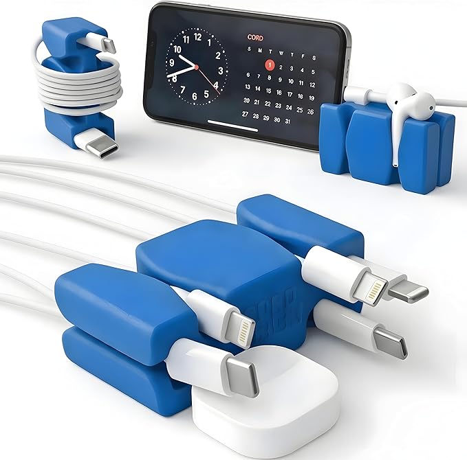CordBrick 2PK Silicone & Steel Weighted Nightstand Cord Holders. Travel Phone Charger Organizers. Useful iPhone Accessories. Small Gifts for Men, College Students. Tech Gadgets for Teens. Blue