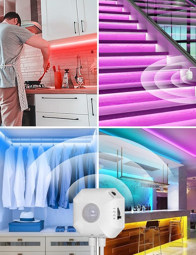 MATICOD Motion Sensor LED Strip Lights Indoor, Plug-in RGB Under Bed Lights for Bedroom, Under Cabinet With APP Control for Kitchen, Closet, Stair Night Light, 16.4ft