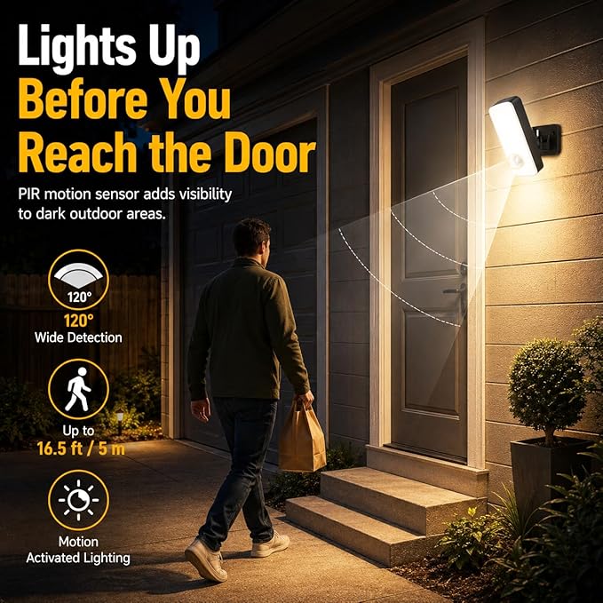 TANBABY 12000mAh Wireless Motion Sensor Outdoor Lights, Rechargeable Battery Operated Lights with Remote, 3 Modes, 3CCT Dimmable, Waterproof Outdoor Security Lights for House, Garage, Patio -2PACK