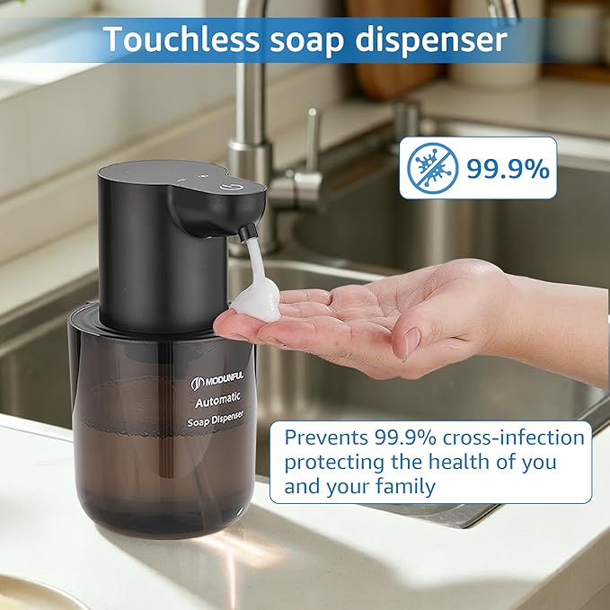Automatic Foaming Soap Dispenser for Bathroom: 4-Level Adjustable Countertop/Wall Mount Hand Soap Dispenser, 13.5oz/400ml Type-C Rechargeable – Suitable for Kitchen, Bathroom, Office, Hotel (Black)