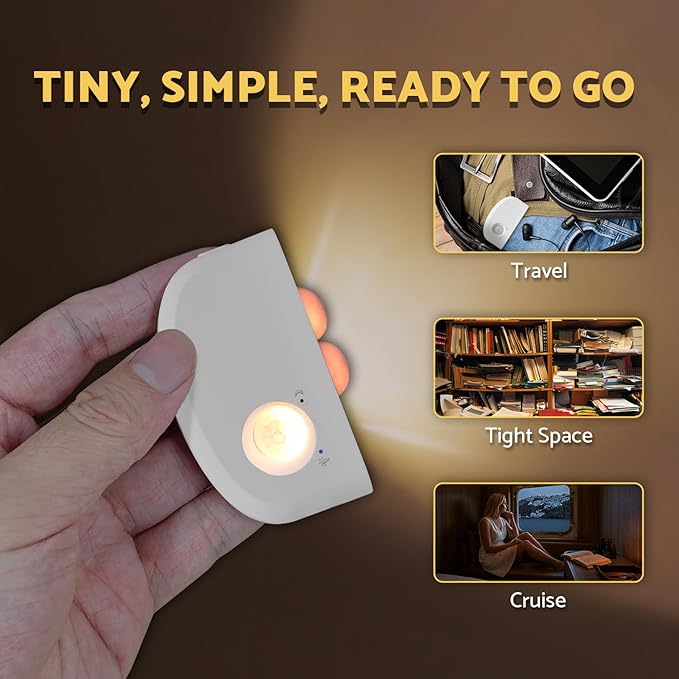 DAZZY DOT Rechargeable Motion Sensor Night Light, Mini Battery Night Light, Warm White Stair Lights Indoor, Ultra-Thin Magnetic Dimmable Stick-On, for Stairs Hallway Bathroom Bedroom, 3 Pack