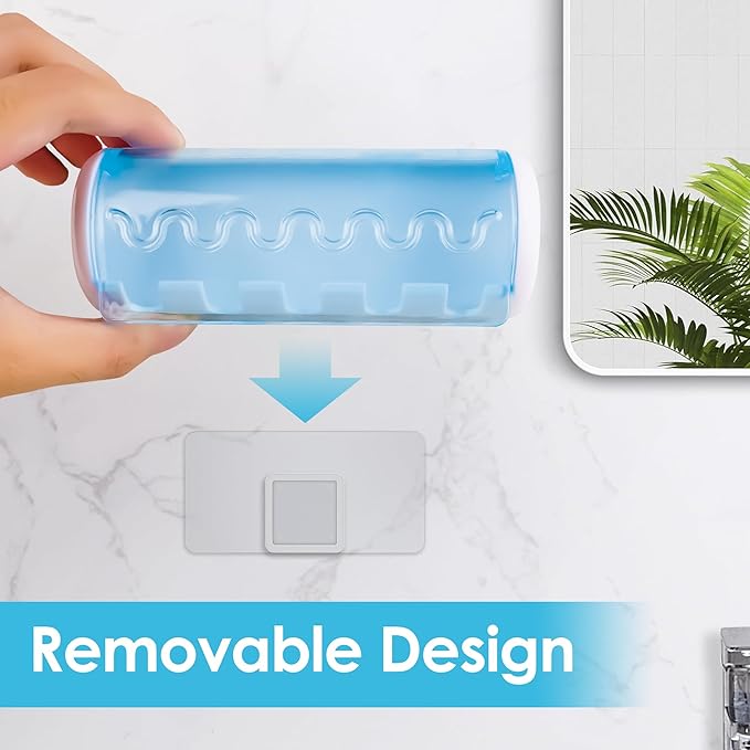 2 PCS Self Adhesive Toothbrush Holder with Cover for Bathroom, 5-Slot Wall Mounted Toothbrush Organizer Rack for Shower, Dorm, Cabinet