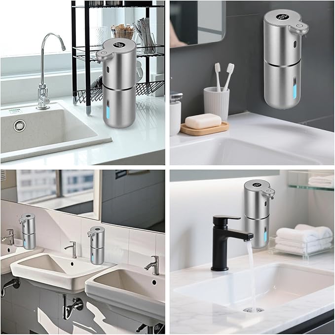 OHIFAST Automatic Liquid Soap Dispenser Touchless, USB Rechargeable Smart Hand Soap Dispenser, 6-Level Adjustable, 12.8oz/380mL Wall Mounted for Bathroom Kitchen Accessories Dish Soap-Silver