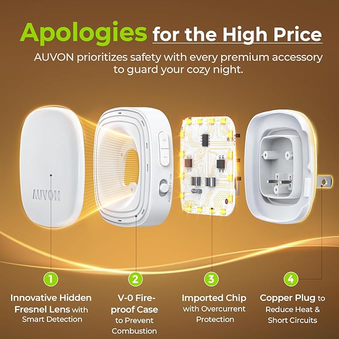 AUVON Plug-in LED Backlit Night Light with Motion Sensor & Dusk to Dawn Sensor, Dimmable Amber Nightlight with 1-50 lm Adjustable Brightness for Bathroom, Bedroom, Hallway, Stairs (2 Pack)