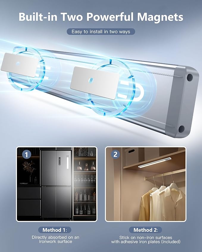 OTWKAY 10.5inch Under Cabinet Lighting, Rechargeable Closet Light with 3 Color Temps, 2 Pack Dimmable Motion Sensor Lights Indoor, Under Counter Lights for Kitchen, Hallway