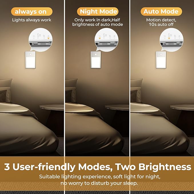 VST Motion Sensor Step Night Light, Rechargeable Battery Powered Led Light with Magnetic Suck Installation for Bedroom Hallway Stair Nursery Kids Room (2.68 inch 3000K 6Pack Silver)