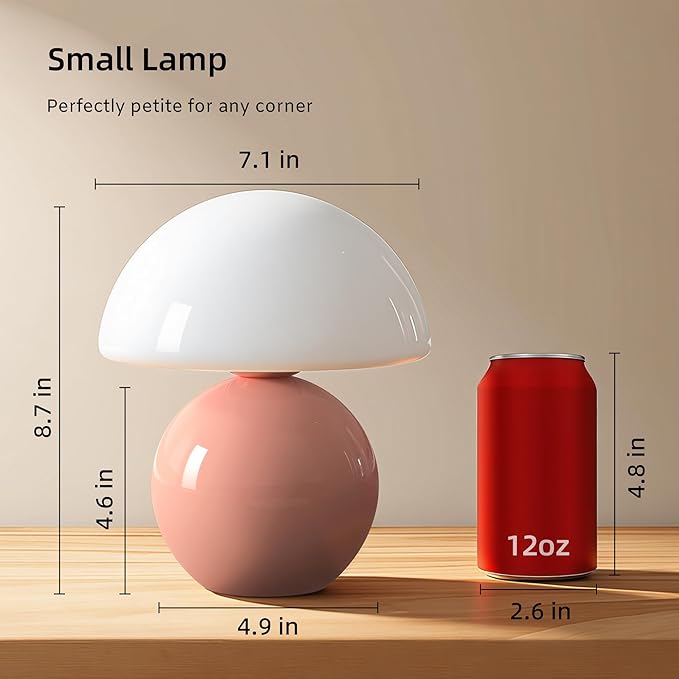 Dawnwake Mushroom Lamp Desk Lamp for Bedroom,Table Bedside Small Lamps for Living Room,Mushroom Decor Cute Mini Modern Mid Century Lamps for Night Stands,Unique Aesthetic Home Living Room Decor(Pink)