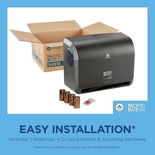 Georgia-Pacific Pacific Blue Ultra 9" Mini Automatic Paper Towel Dispenser by GP PRO (Georgia-Pacific), Black, 54518, 14.1" W x 6.5" D x 11.1" H - New Version