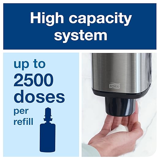 Tork Foam Skincare Manual Dispenser for Foam Soap and Hand Sanitizer 466000 - Economical, S4 Dispenser System, Color Stainless Steel (Pack of 1)