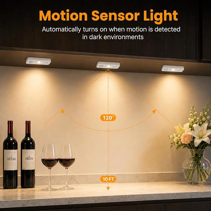 LightingWill LED Motion Sensor Puck Lights, Rechargeable Under Cabinet Lights, Stick on Wireless Night Lights, Dimmable Closet Lights for Drawer, Shelf, Hallway, Stairs, Warm White, 8 Pack
