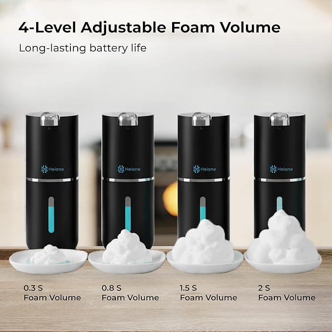 Foaming Hand Soap Dispenser - Automatic Touchless Foam Soap Pump for Bathroom & Restroom, USB-C Rechargeable, IPX5 Waterproof, Wall Mount or Countertop, 12.8oz (Black)