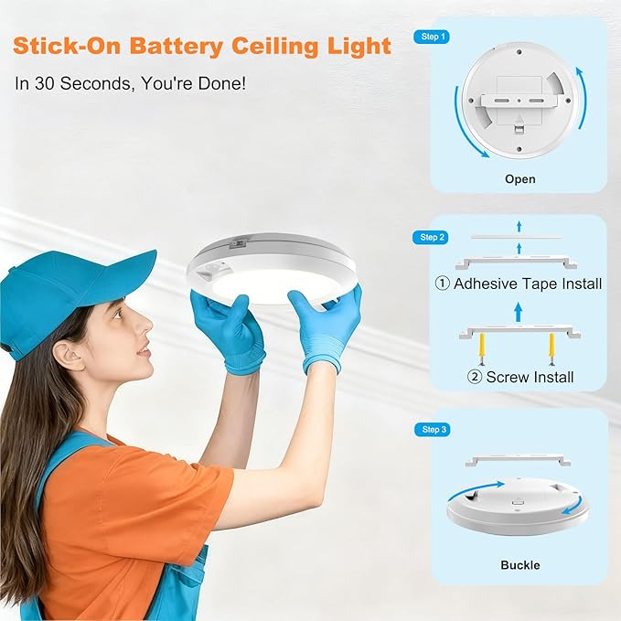 Battery Operated Motion Sensor Light Indoor, 6.3", 210LM, 6000K Cool White, Wireless Stick-on or Screw Mount for Ceiling/Wall, for Closet, Pantry, Shed and Cabinet, 2-Pack