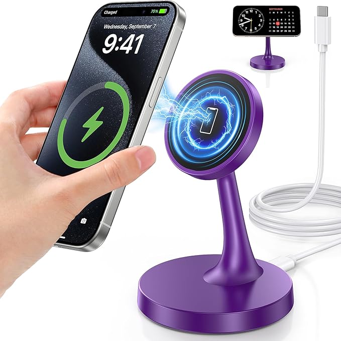 TXXTOL Magnetic Wireless Charger iPhone Stand, 15W Fast Mag-Safe Charger iPhone 17/17 Air/17 Pro/17 Pro Max 16/15/14/13/12 Series Magnet Wireless Charging Station/Pad/AirPods for Home, Office, Travel