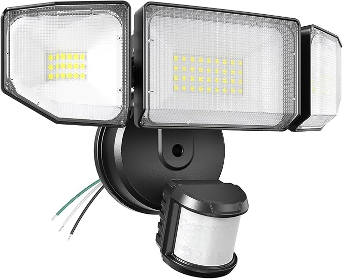 Abovizo 85W Motion Sensor Outdoor Light, 8500LM Ultra-Bright LED Security Light with 3 Adjustable Heads, IP65 Waterproof Dusk to Dawn Flood Light for Garage, Yard, and Driveway, 6500K Daylight, Black