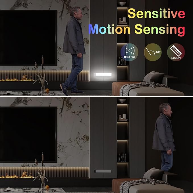 LEPOTEC RGB Under Cabinet Lighting,Motion Sensor Light Indoor with Adjustable 8 Colors and Brightness,LED RGB Lights Magnetic for Motion Sensor Light Bar with Usb Charging,Colors Home Ambient Lighting