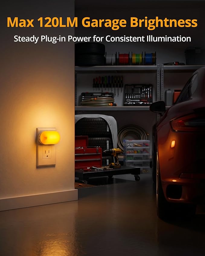 Lyridz 120LM Ultra Bright Plug-in Motion Sensor Night Light, Stepless Dimmable LED Nightlight, Always-On and Auto-Off, for Hallway, Stairs, Bathroom, Bedroom, Garage, Amber (2-Pack)