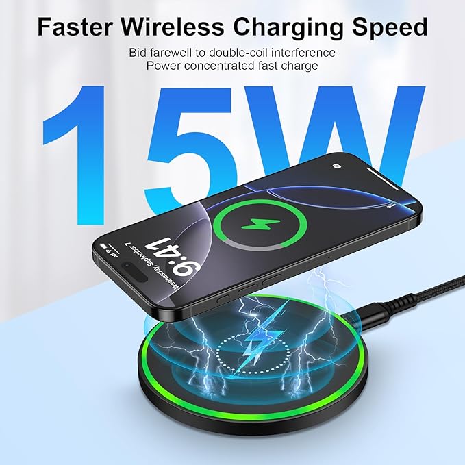 15W Wireless Charger Fast Charging Pad, Android Wireless Charging Station for Samsung Galaxy S26 Ultra S26 S25 Ultra S24 FE S23, razr/Razr+ 2025/Edge 2025/Moto G Stylus 2025, Google Pixel 10 Pro XL/9a