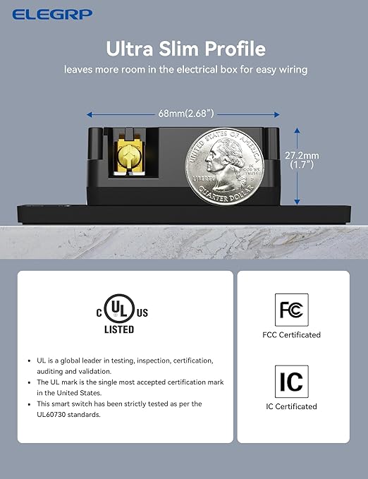 ELEGRP Smart in-Wall Outlet, 2.4GHz Wi-Fi Smart Receptacle Compatible with Alexa and Google Assistant, Tamper Resistant, 2 Individually Controlled Outlets, No Hub Required, UL Listed, Black, 2 Pack