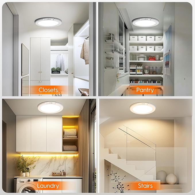 Rechargeable Motion Sensor Ceiling Light, Wireless Ceiling Lights Battery Operated Closet Light with Remote, 500LM 3000K/4500K/6500K, 0.55″ Ultra Thin Lights for Bathroom Hallway Pantry, 1 Pack