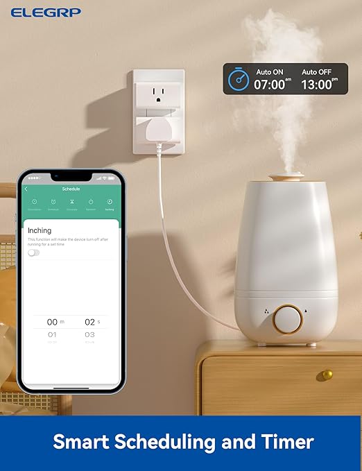 ELEGRP Matter Supported Mini Smart Plug, Smart Outlet 15A/1800W Max, Compatible with Apple Home, Siri, Alexa, Google Home, SmartThings, Compact Design, UL Certified, 2.4G Wi-Fi Only, White, 2 Pack