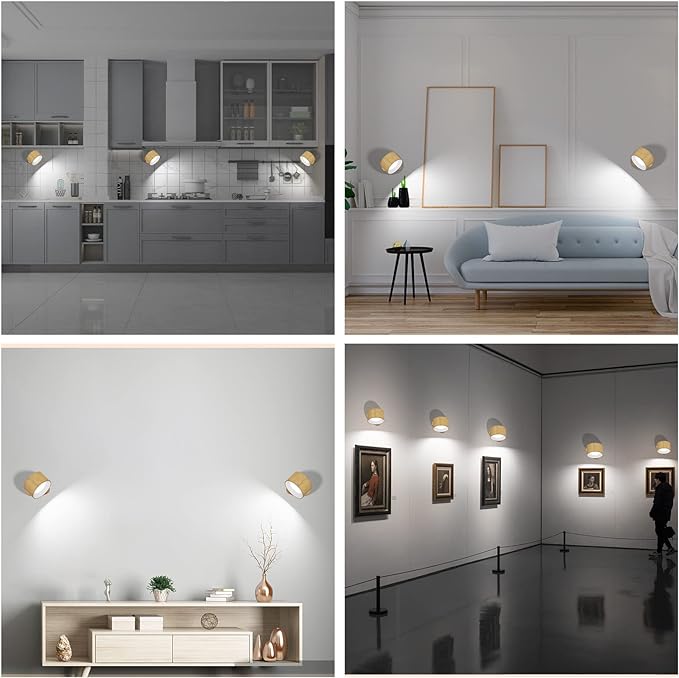 Deyagoo LED Wall Sconce, Wall Mounted Lamp with Rechargeable Battery Operated USB Port 3 Color Temperature & 3 Brightness Level 360°Rotate Magnetic Ball, Cordless Light for Reading Bedside-Wood