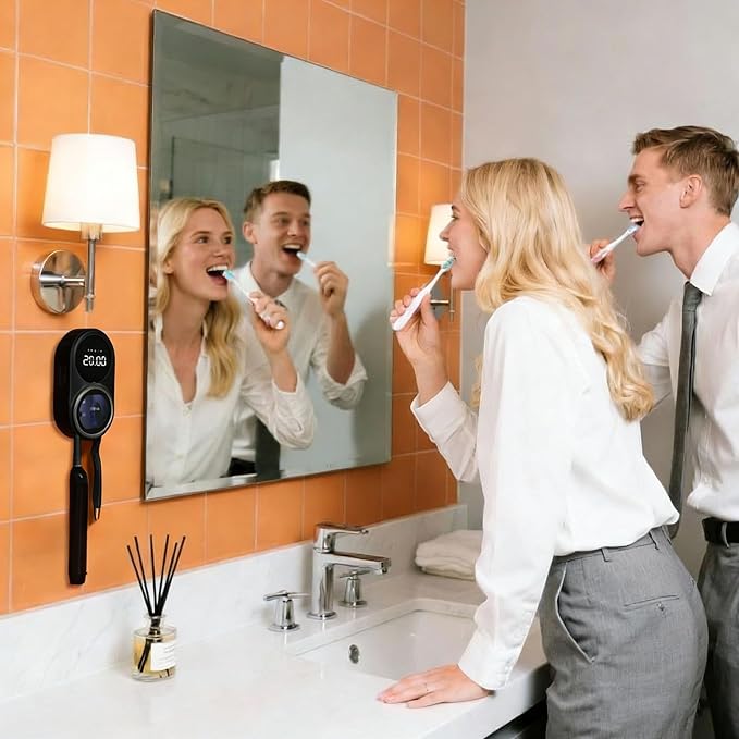 iHave Toothbrush Sanitizer Holder with UVC & 100M Negative Ions: Auto-Cycle for 360° Disinfection, Mold & Odor Removal | USB Toothbrush Holders Wall Mounted with Wave Sensor, LED, Heated & Fan Drying