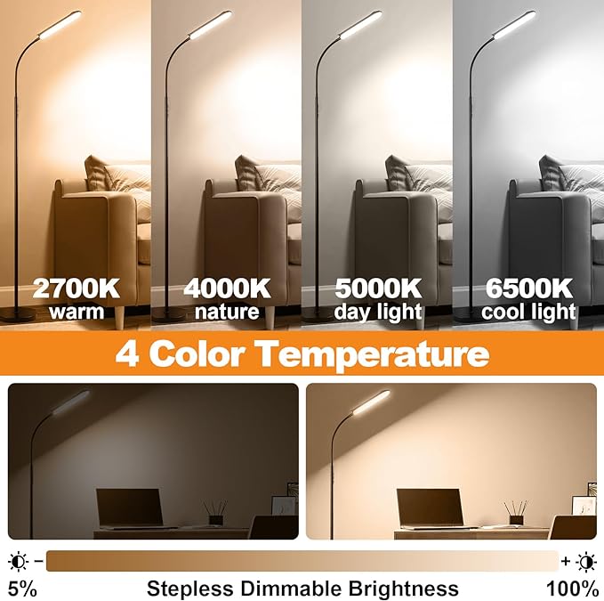 marctronic Floor Lamp, 18W 1800LM Super Bright LED Floor Lamp with Remote & Works with Smart Plug, Dimmable Timing Eye Caring Reading Lamps Floor Standing for Living Room Bedroom Office