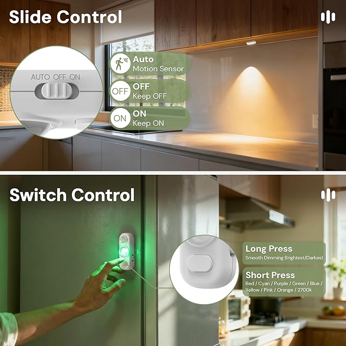 LOHAS 6-Pack Rechargeable Rotating Motion Sensor LED Puck Lights, Stick-On Wireless Magnetic Night Light, Adjustable Brightness, RGBW, Dimmable Under Counter Lights for Drawer, Kitchen, Bedroom, White