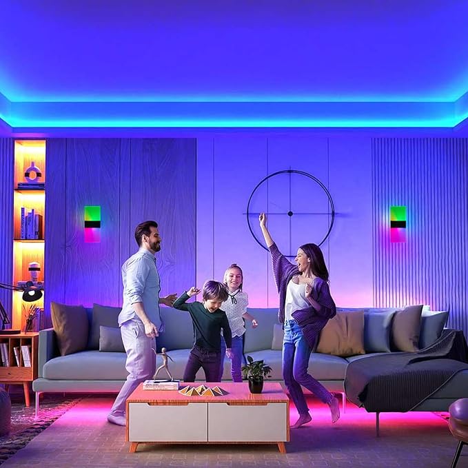 2 Pack LED Wall Lights, Rechargeable Battery Powered RGB Wall Sconce, 12 Color Changing Magnetic Night Lamp, Remote Control Dimmable Cordless Decor Lighting for Bedroom Hallway Stairway