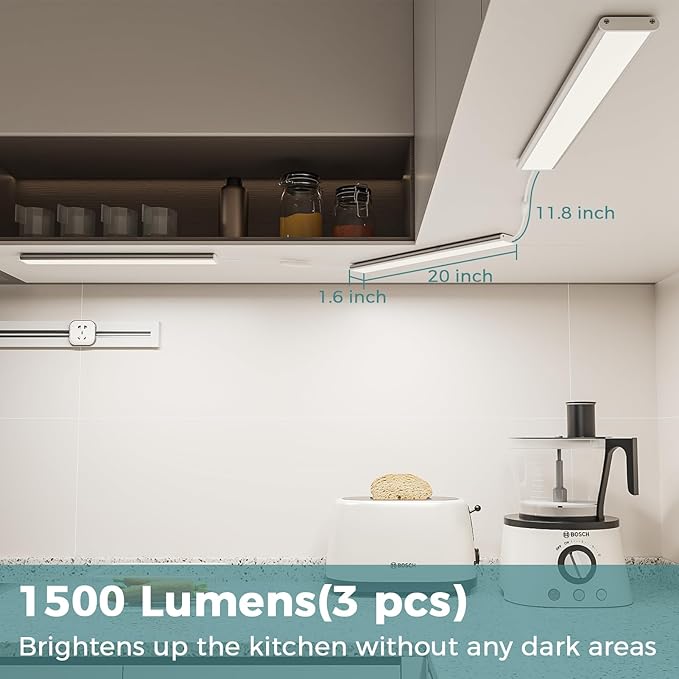 ASOKO Under Cabinet Led Light Plug in, Dimmable Daylight White 4000K, 6 Pack 12 inch Linkable Under Counter Lights 2500lm for Kitchen, Shelf, Workbench, Cupboard, Upgrade ETL Listed Plug 24V