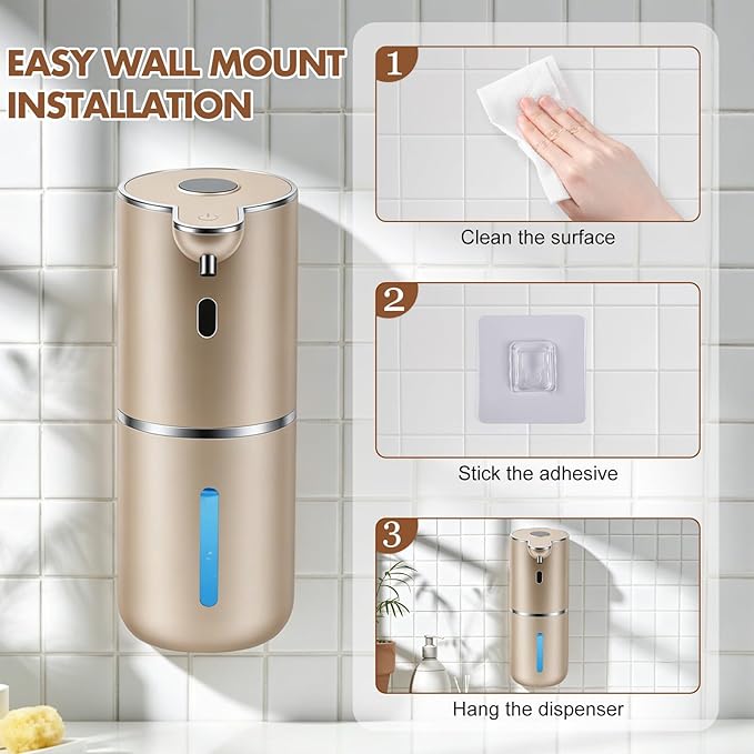 Automatic Soap Dispenser, Hand Soap Dispenser 12.8oz/380ml Smart Rechargeable, Liquid Soap Dispensers with 6-Level Touchless, Wall Mounted or Countertop Dish Soap Dispensing for Bathroom & Kitchen