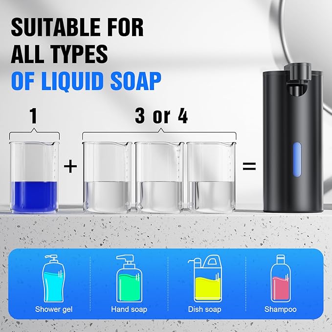 Fantictas Automatic Foaming Soap Dispenser Touchless, Stainless Steel 11.5 oz 3 Levels Adjustable Hand Soap Dispenser with Rechargeable Sensor Pump for Kitchen & Bathroom Liquid Soap,Black