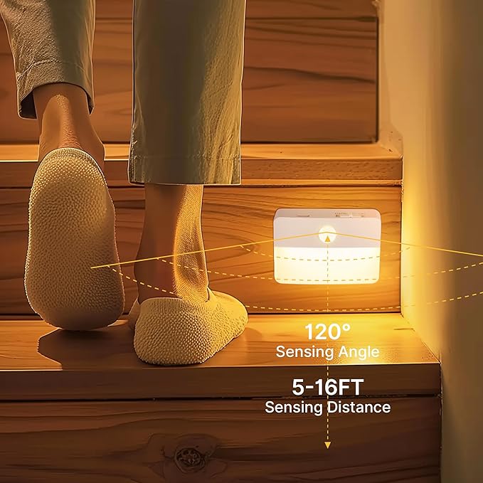 6 Pack Rechargeable Motion Sensor Stair Lights Indoor, Automatic Activated LED Night Light Wireless Battery Powered Portable Hallway Step Toilet Closet Lamp for Bedroom Kitchen ﻿
