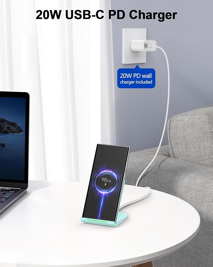 NANAMI Fast Wireless Charger, Charging Stand[with 20W PD Charger] Compatible with iPhone 17/16/15/14/13/12/12, Desktop Charger Stand for Samsung Galaxy S26/S26+/S25/S25+/S25 Ultra/S24/S23/S22/S21/S20