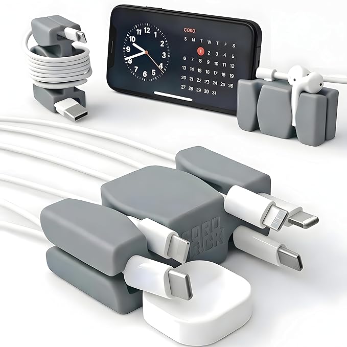 CordBrick 4PK Silicone & Steel Weighted Nightstand Cord Holders. Travel Phone Charger Organizers. Useful iPhone Accessories. Small Gifts for Men, College Students. Tech Gadgets for Teens. Gray