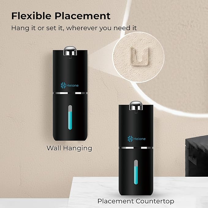 Foaming Hand Soap Dispenser - Automatic Touchless Foam Soap Pump for Bathroom & Restroom, USB-C Rechargeable, IPX5 Waterproof, Wall Mount or Countertop, 12.8oz (Black)