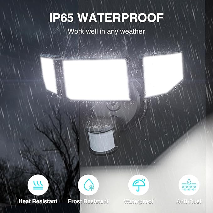 Abovizo 85W Motion Sensor Outdoor Light, 8500LM Ultra-Bright LED Security Light with 3 Adjustable Heads, IP65 Waterproof Dusk to Dawn Flood Light for Garage, Yard, and Driveway, 6500K Daylight, Black