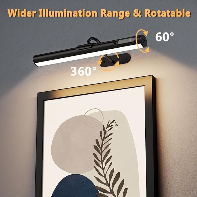 Hapfish Picture Lights for Wall Battery Operated,Wireless Art Light for Paintings, Rechargeable Wall Sconce for Picture with Remote Control,Dimmable Wall Lighting for Gallery Dartboard Mirror - Black