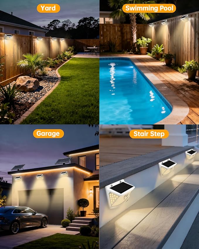 Aootek New Solar Motion Sensor Lights 120 LEDs with Lights Reflector,270° Wide Angle, IP65 Waterproof, Step Lights for Front Door, Yard, Garage, Deck (White, Warm White, 2-Pack)