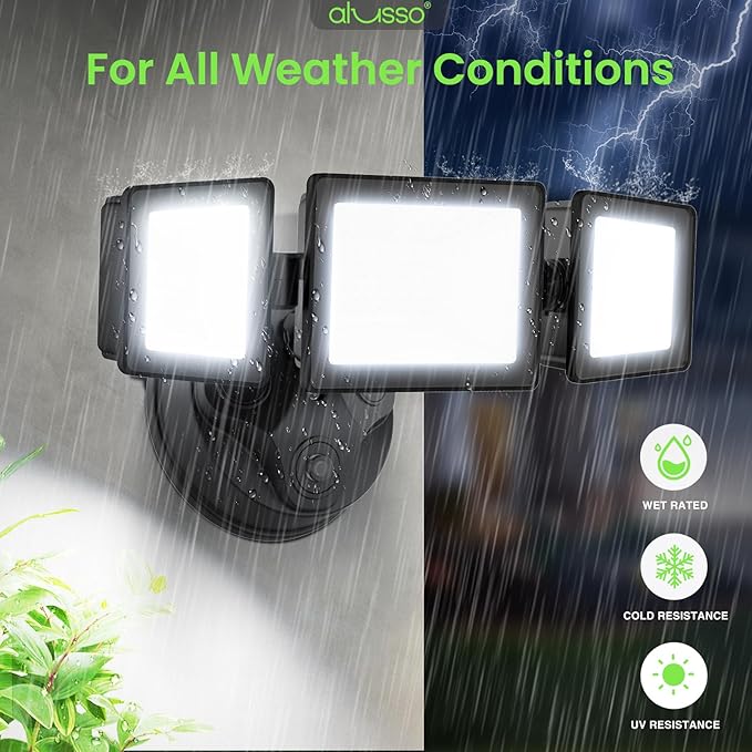 ALUSSO Dusk to Dawn Outdoor Lighting,120V 40W 4000LM Dusk Till Dawn Outdoor Light, 3000K/4000K/6000K 3CCT IP65 3 Heads Security Lights Dusk to Dawn for House Garage Yard Walkway,2 Pack,Black