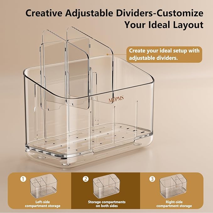 MOPMS Toothbrush Holders for Bathrooms, 5 Slots Adjustable Divider Tooth Brush and Toothpaste Holder for Easy Clean, Wall Mounted & Countertop Organizer with Drain Tray for Shower/Kitchen