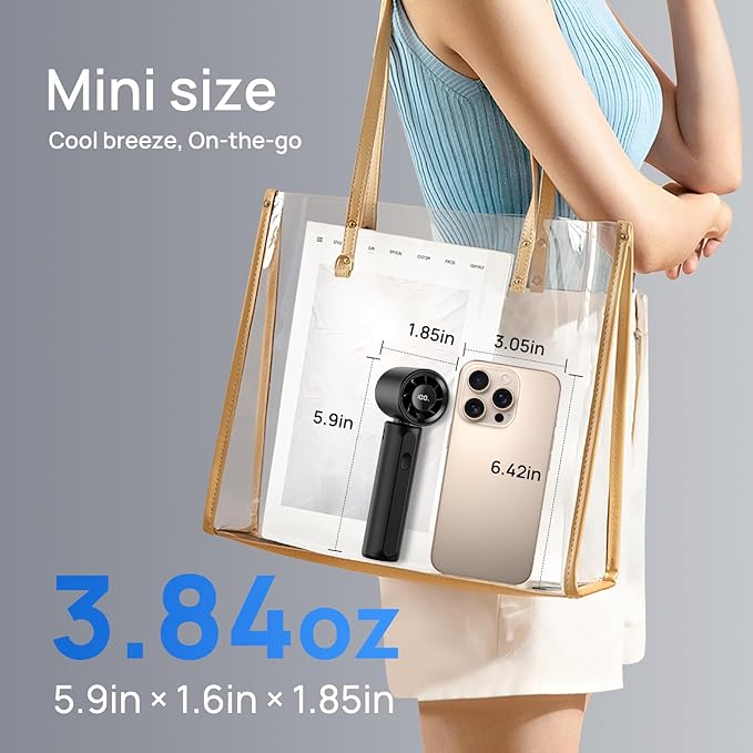 2026 Upgraded Portable Handheld Turbo Fan Personal fan 18000RPM Speed Adjustable, 3-IN-1 Rechargeable Fan with LED Display, Travel Essentials, Gifts for Women Men Outdoor Indoor (Black)