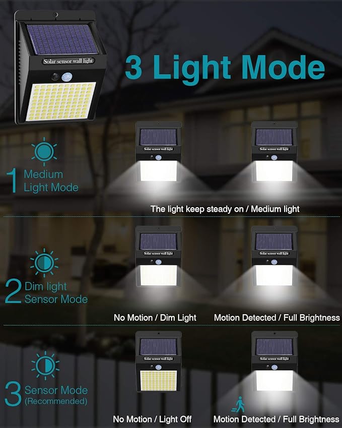 10 Pack Outdoor Solar Lights, 3 Modes/100LED Wireless Solar Security Lights with Motion Sensor - IP65 Waterproof, Suitable for Front Door, Backyard, Garage, Deck