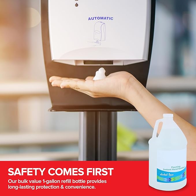 1 Gallon Foaming Hand Sanitizer Refill for Hand Sanitizer Pump and Automatic Dispensers, Fragrance Free and Alcohol Free Hand Sanitizer for Sensitive Skin, Liquid Hand Sanitizer Refill