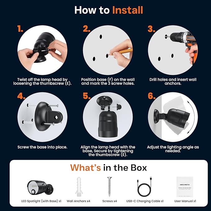 Battery Operated Motion Sensor Light Outdoor, 4000mAh Rechargeable 600 Lumen Battery Powered Spotlight Outdoor Waterproof for Porch, Garage, House (Black)