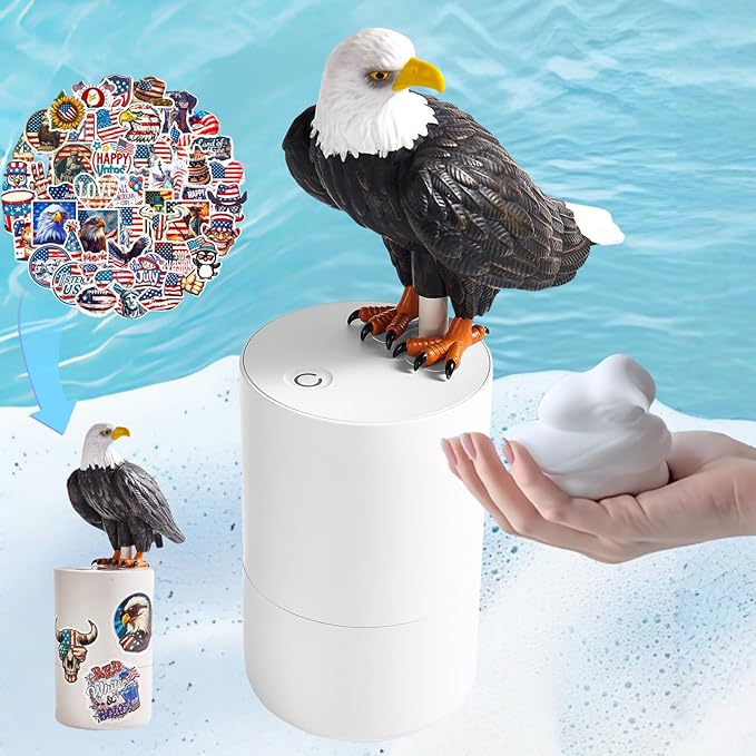 Peace Bird Foam Soap Dispenser-Pigeon and Bald Eagle Shaped Foam Hand Washer, Suitable for Kitchen and Bathroom, Automatic Liquid Soap Dispenser, Touchless Battery Powered Hand Washer (Bald Eagle)