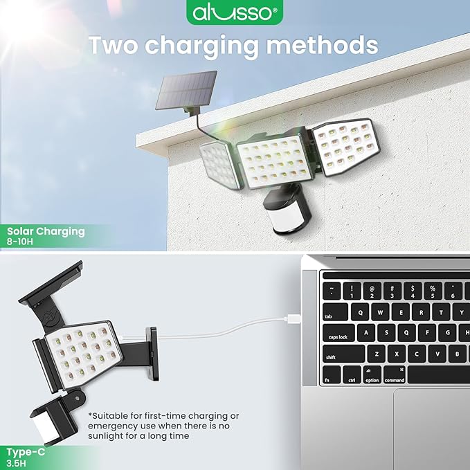 ALUSSO Solar Lights Outdoor Motion Sensor, 400LM LED Security Lights w/Remote, Dusk to Dawn/Auto/On Time Modes, CCT Adjustable 3000K-6500K, Dimmable IP54 Flood Wall Light for Garden Yard(1 Pack)
