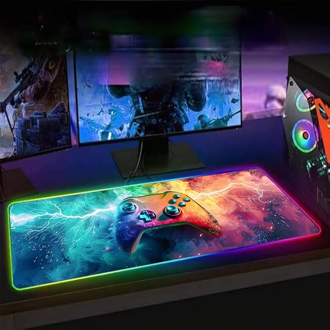 XL Led Gaming Mouse Pad with 14 Light Modes - Light Up Gamer Mouse Pad,31.5 x 11.8in Non-Slip Gamepad Style RGB Large Gamer Mousepad,Black Long Glowing Gaming Accessories for Desk,Waterproof