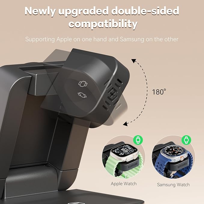 Wireless Charger 3 in 1, Foldable Charging Station for Apple Samsung Multi Devices Charging, Magnetic Charging Stand, Portable Travel Fast 15W Charger Station for iPhone, TWS, iWatch (Black)